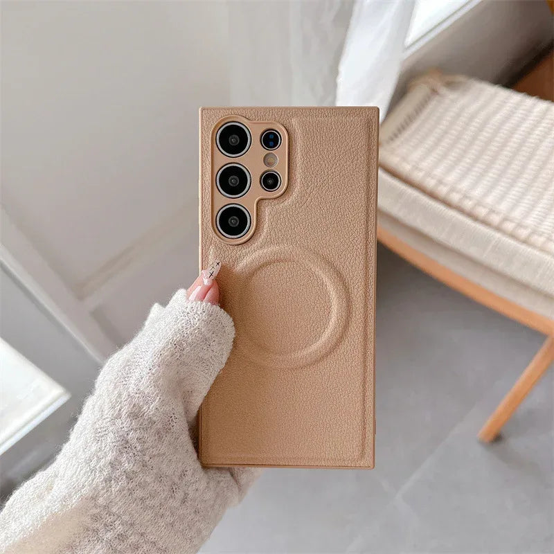Plain Leather Magnetic Samsung Phone Case - Viexta