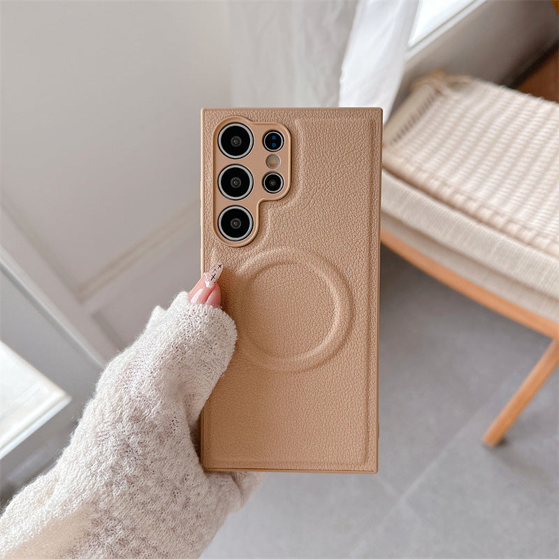 Plain Leather Magnetic Samsung Phone Case