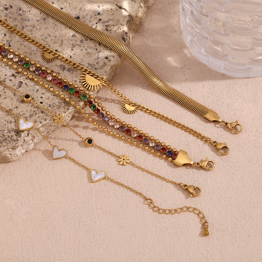 18K Gold Plating Three-layer Micro-inlaid Peach Heart Flower Bracelet