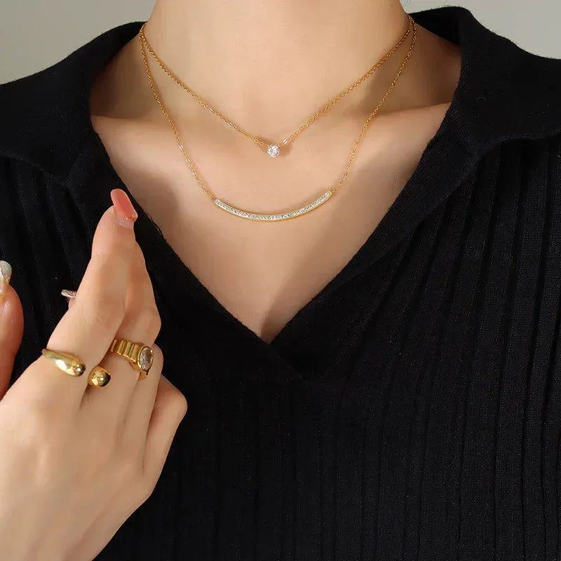 Minimalist Versatile Double-layer Zircon Neckwear - Viexta