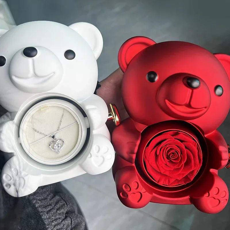 rotating-bear-gift-box-rose-jewelry-box - Viexta