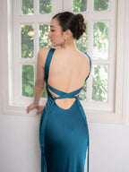 Backless Strappy Lake Blue Wedding Dress - Viexta