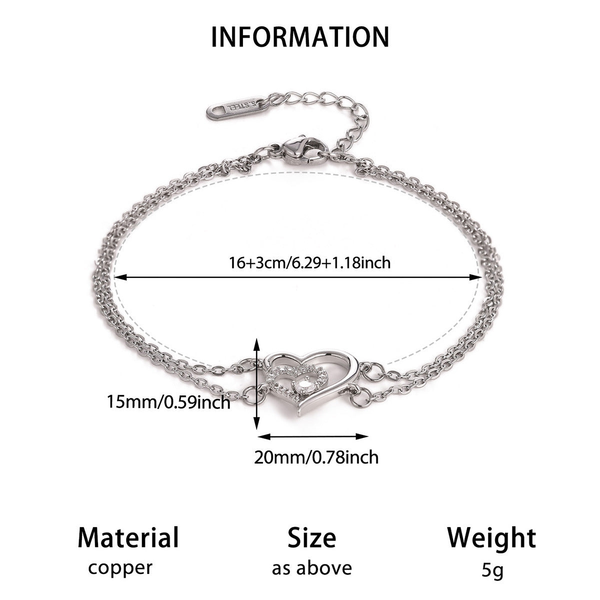 Adjustable Heart Zircon Bracelet