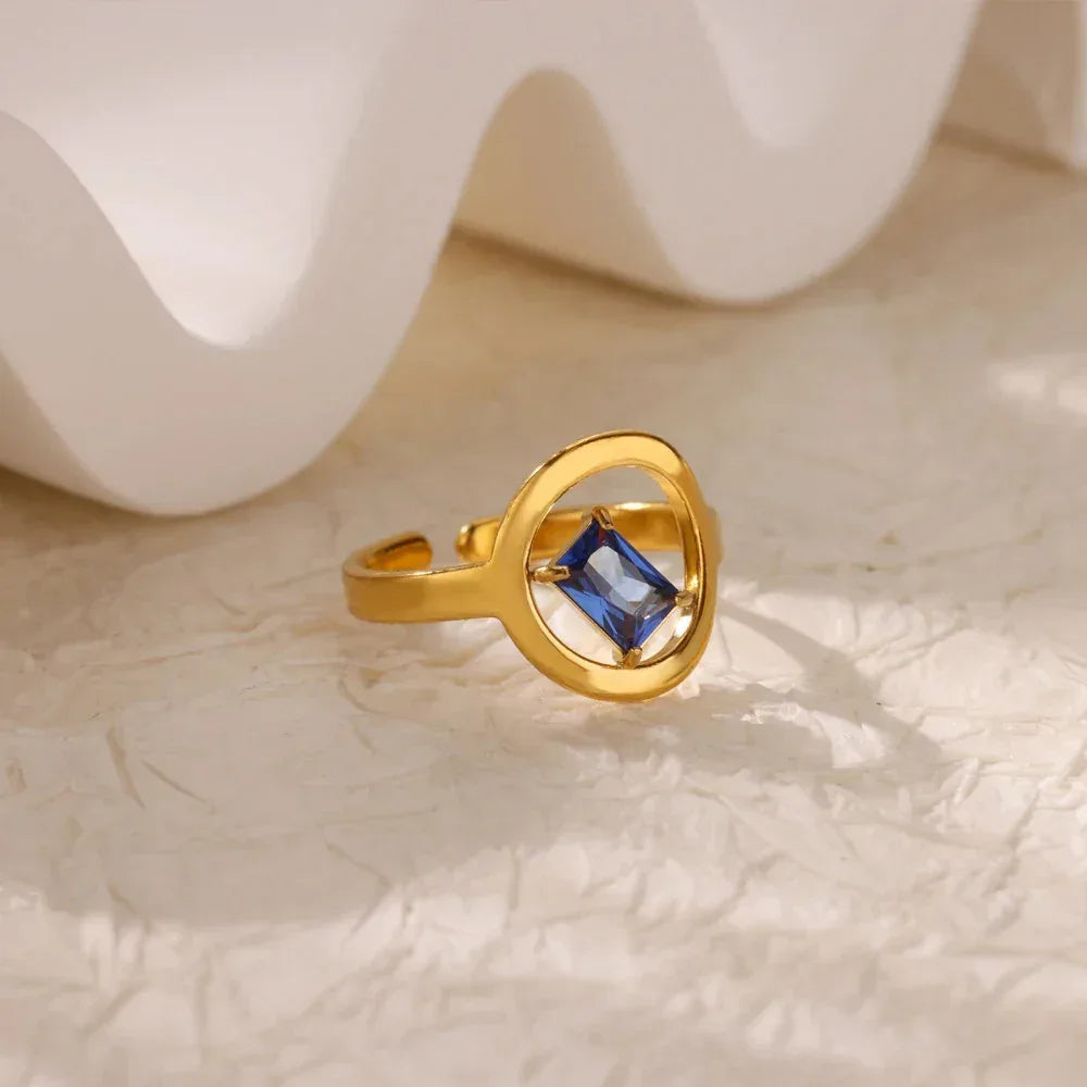 18K Gold Stainless Steel Open-end Zircon Ring - Viexta