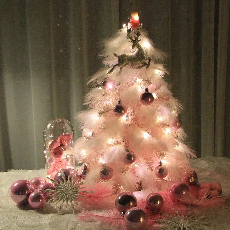 christmas-ornament-desktop-small-tree-christmas-tree-pink-feather-decoration-tree - Viexta