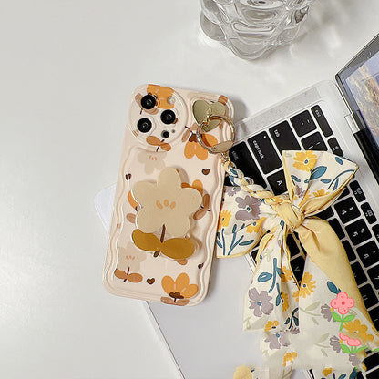 Autumn Leaves With Bow Silk Scarf Charms Phone Cases for IPhone