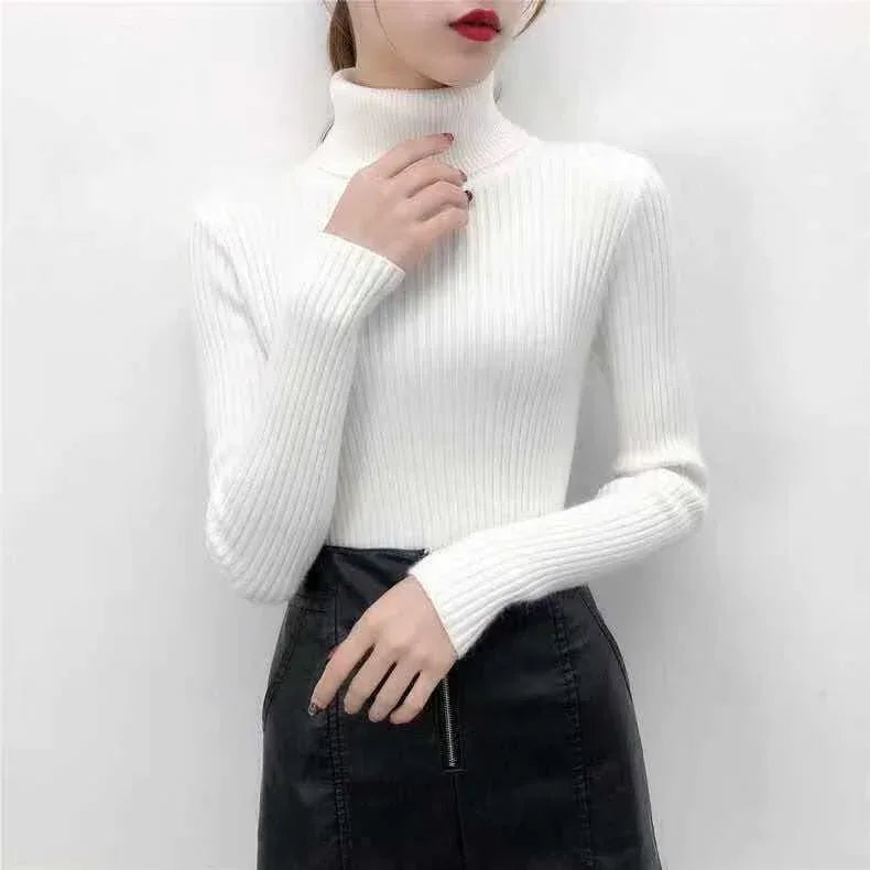 Women's Solid Color Turtleneck Sweater - Viexta