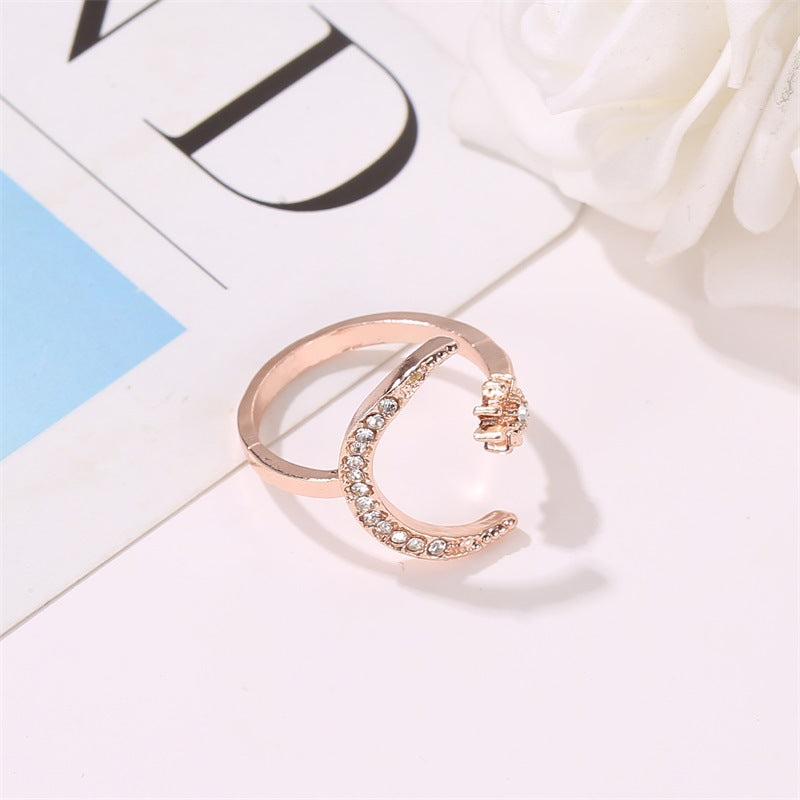 Moon And Star Rhinestone Rings