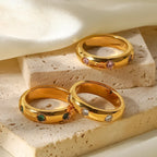 Vintage Stainless Steel Zircon Ring - Viexta