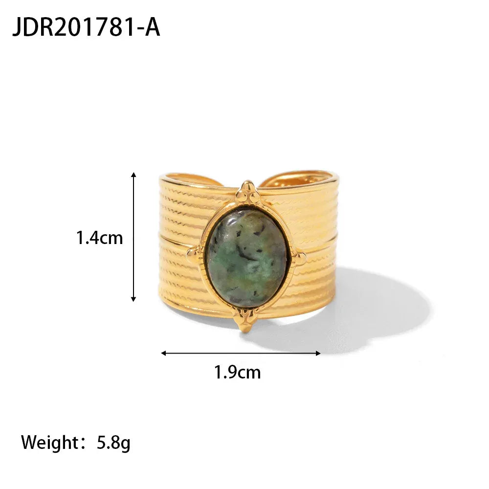 natural-gemstone-titanium-steel-open-end-ring - Viexta