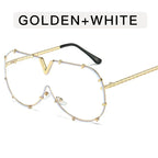 Metal Conjoined Rivet V-shaped Sunglasses - Viexta