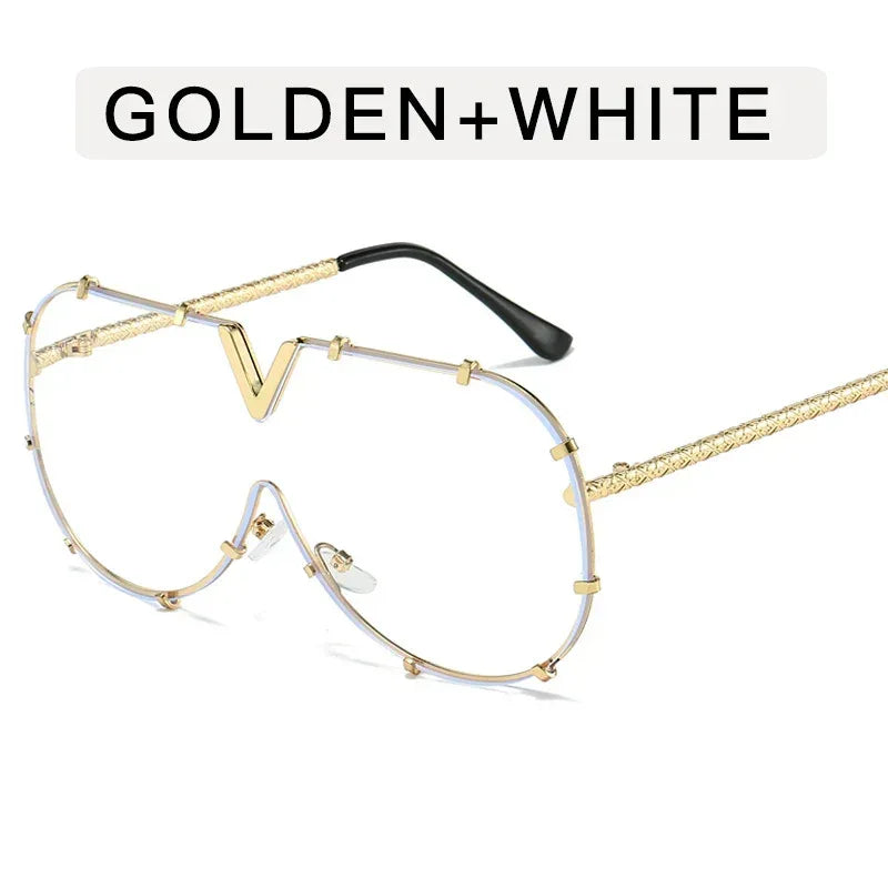 Metal Conjoined Rivet V-shaped Sunglasses - Viexta