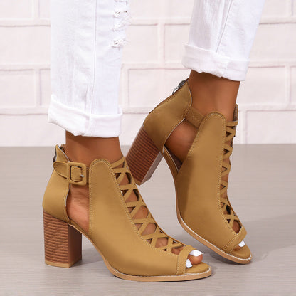 Women's Round Toe Buckle Boots