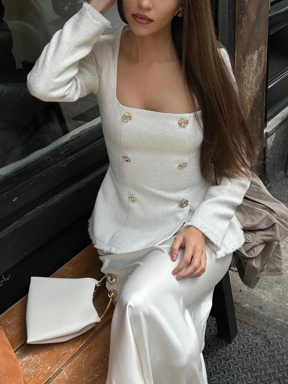 Square Neck Waist Long Sleeve Blazers - Viexta