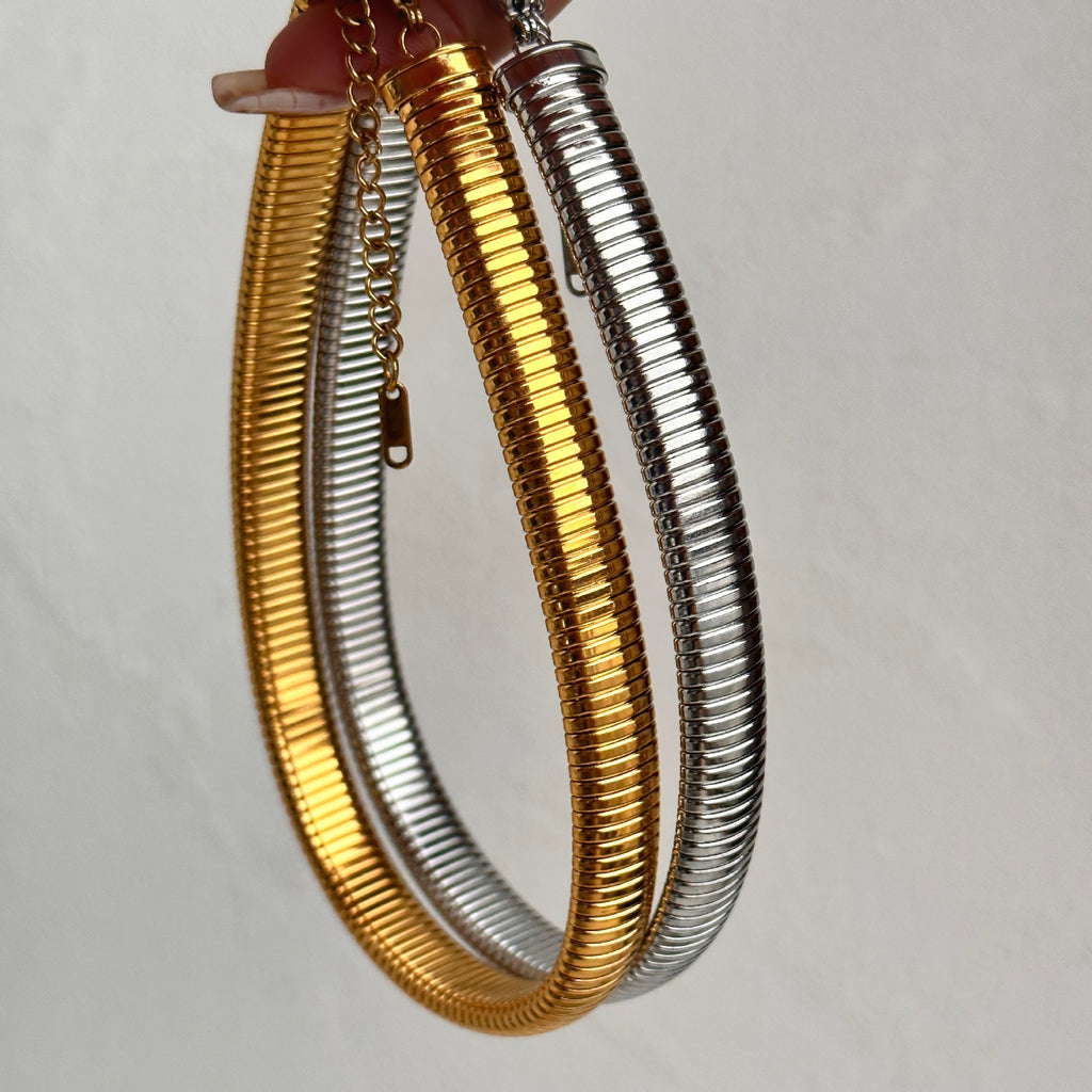 Titanium Steel Gypsy Elastic Choker Gold and Silver Necklace