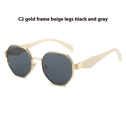 Polygonal Wide Metal Large Rim Sunglasses