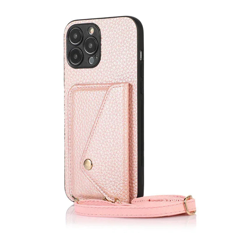 Solid Color Litchi Coin Purse iPhone Case - Viexta