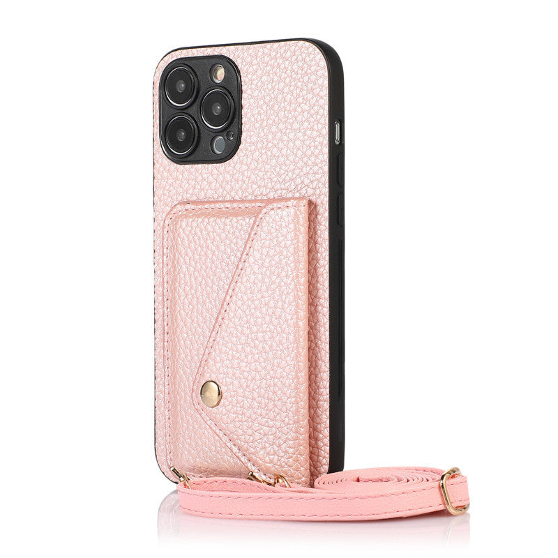 Solid Color Litchi Coin Purse iPhone Case