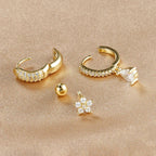 Pentagonal Flower Waterdrop Piercing Ear Bone Stud - Viexta
