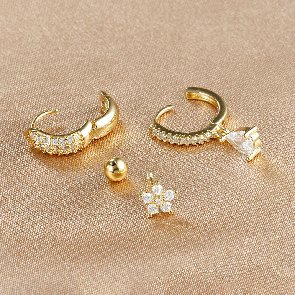 Pentagonal Flower Waterdrop Piercing Ear Bone Stud