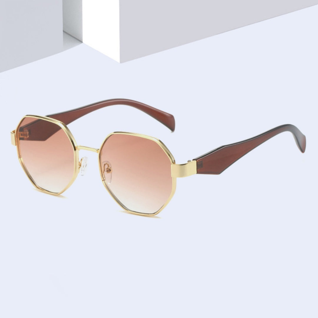 Polygonal Wide Metal Large Rim Sunglasses