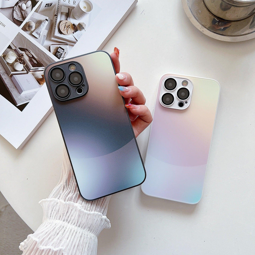 matte-metallic-paint-gradient-glass-iphone-case - Viexta