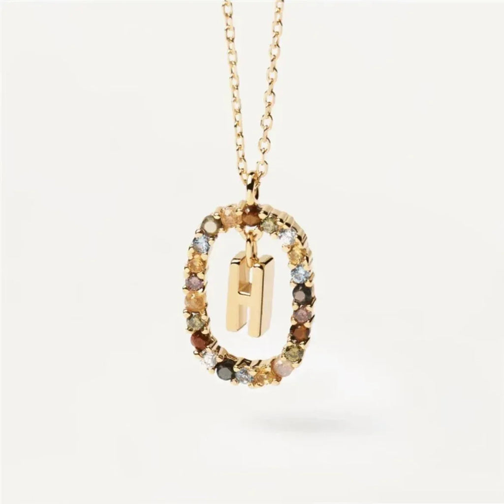 Colored Rhinestone Alphabet Necklace - Viexta