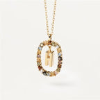 Colored Rhinestone Alphabet Necklace - Viexta