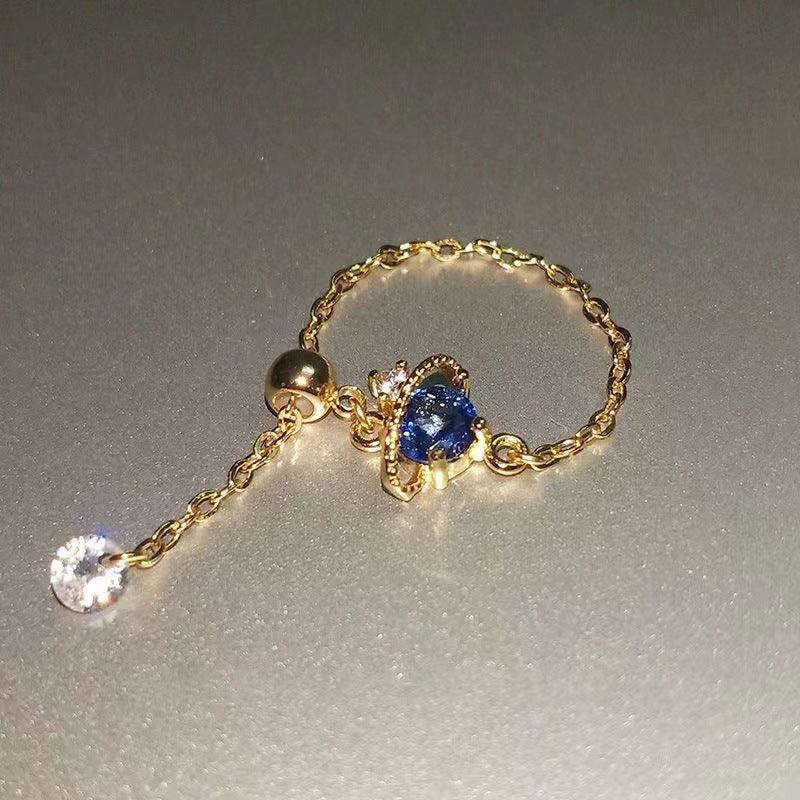 Light Luxury Blue Crystal Zircon Adjustable Ring - Viexta