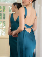 Backless Strappy Lake Blue Wedding Dress - Viexta