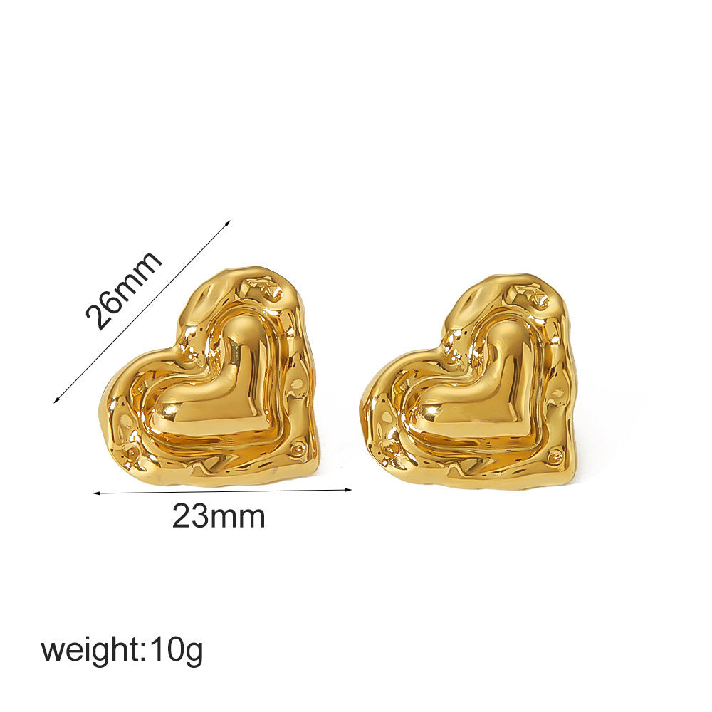 Love Heart-shaped Stainless Steel 18K Ear Stud And Ring