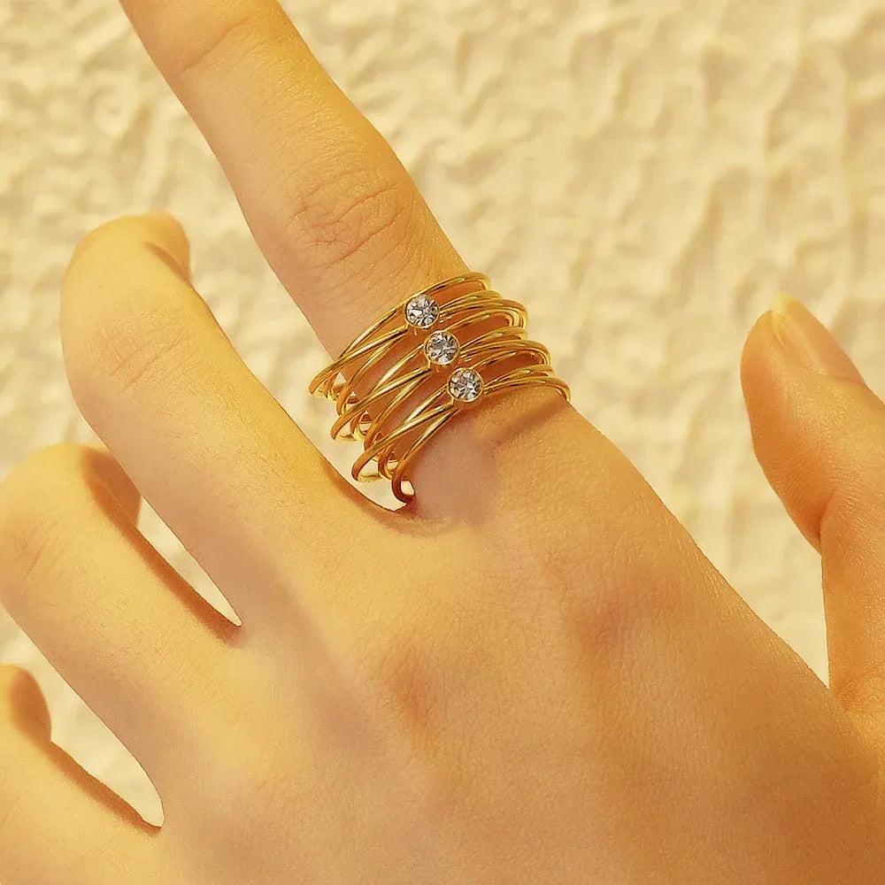 18k Zircon Multi-ring Stacked Ring - Viexta