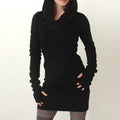 Gothic Black Hoody Dress - Viexta