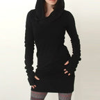 Gothic Black Hoody Dress - Viexta