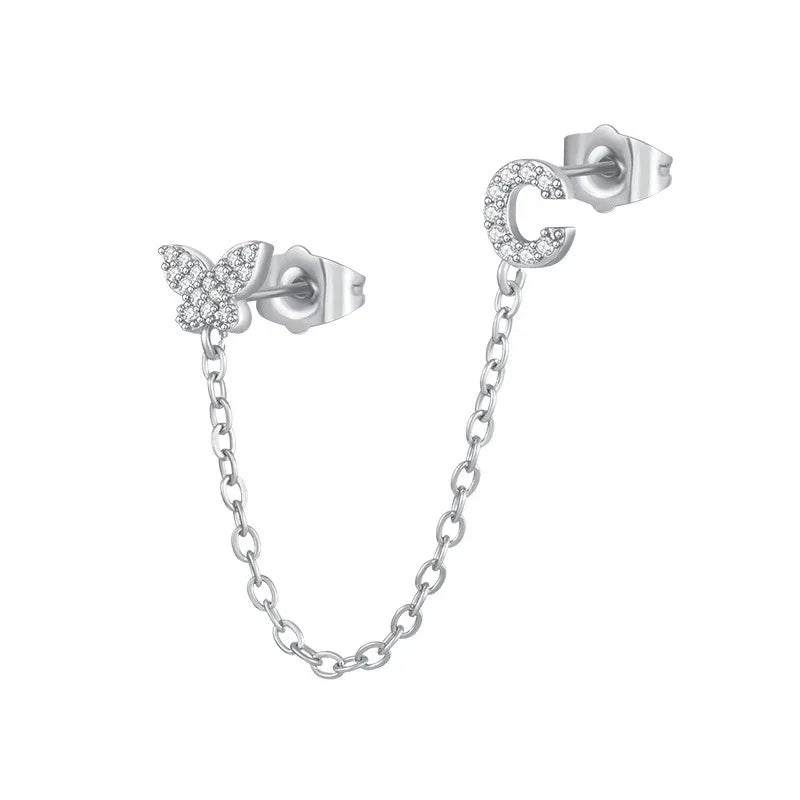 Women's Zircon Butterfly Alphabet One Piece Stud Earrings - Viexta