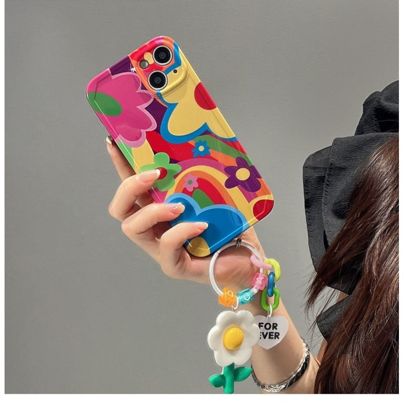 Ins Graffiti Flower iPhone Case with Charms