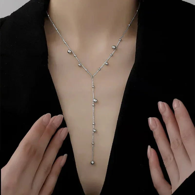 S925 Sterling Silver Beanie Tassel Long Flow Necklace - Viexta