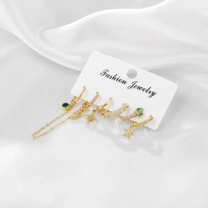 6piece Snake-like Earring Punk Set - Viexta