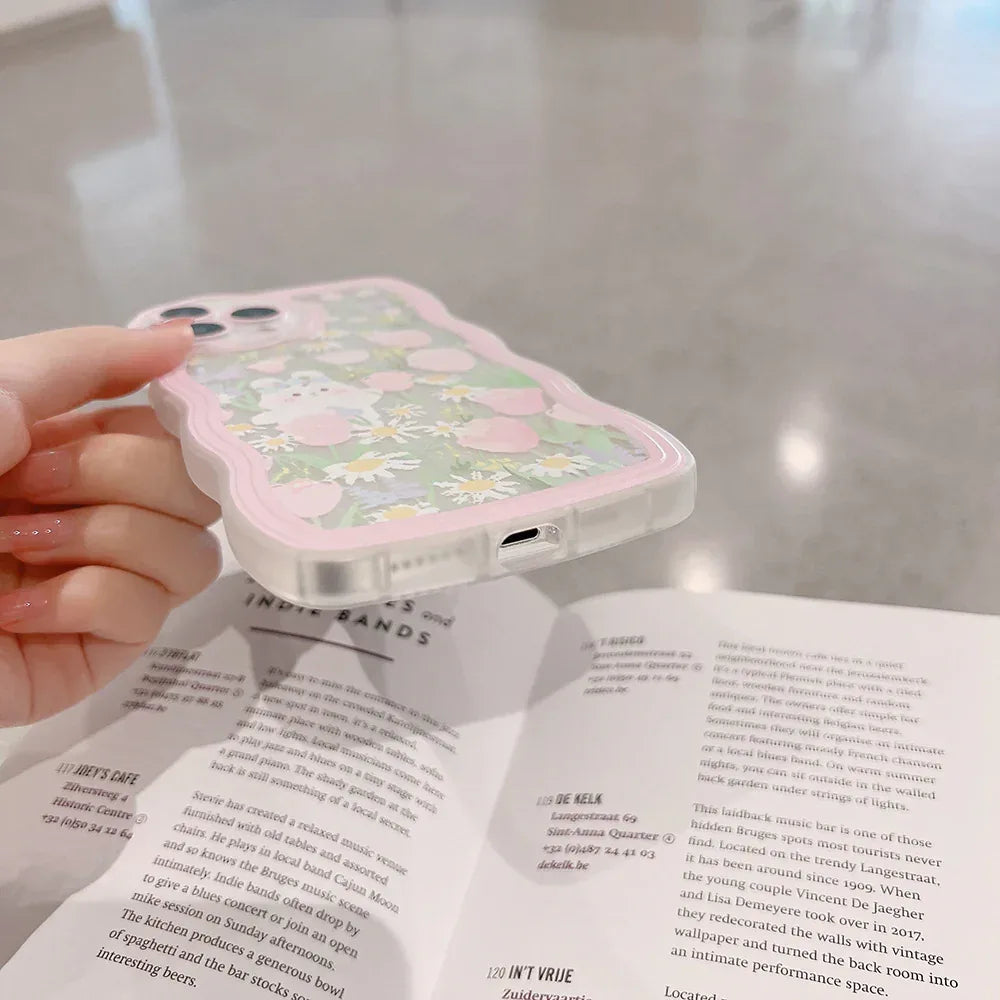 Wavy-edge Flower Bunny Silicone iPhone Case - Viexta