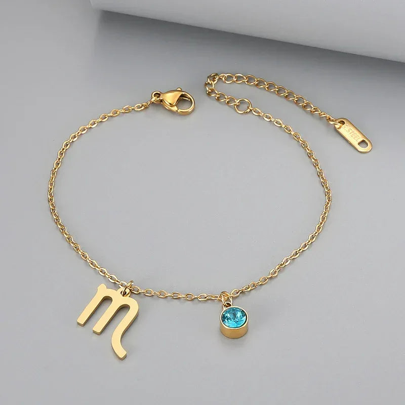 Retro Fashion Zodaic Bracelet Inlaid With Blue Zircon - Viexta