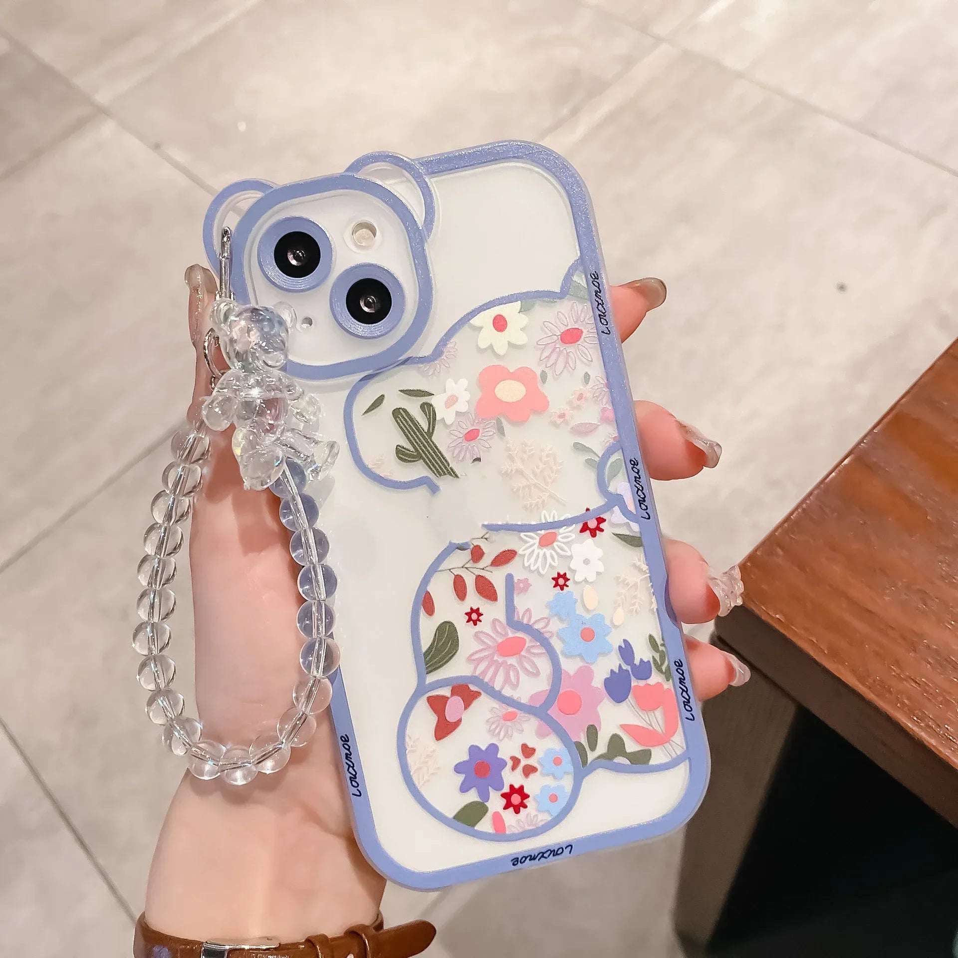 New iPhone Case Hanging Chain Cute Floral Bear - Viexta