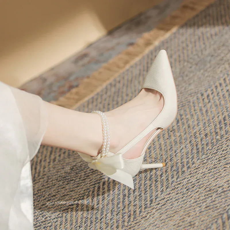 Bow Temperament Bridesmaid Stiletto Heel - Viexta