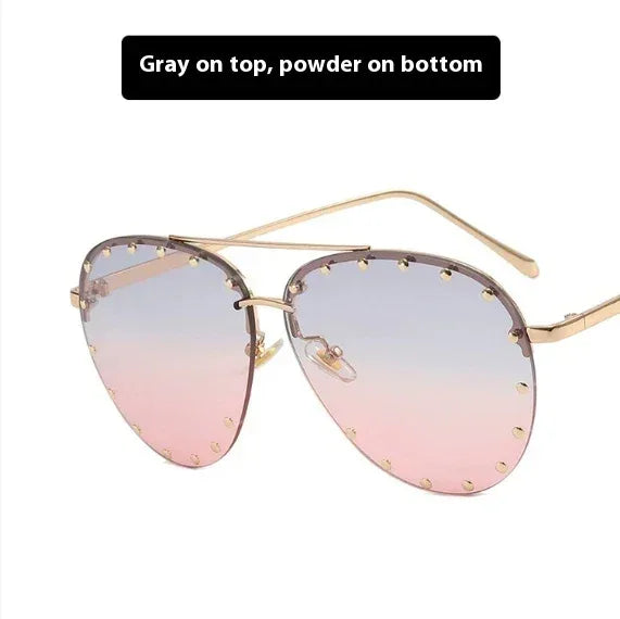 Women's Metal Rivet Large Frame Fashionable Sunglasses - Viexta