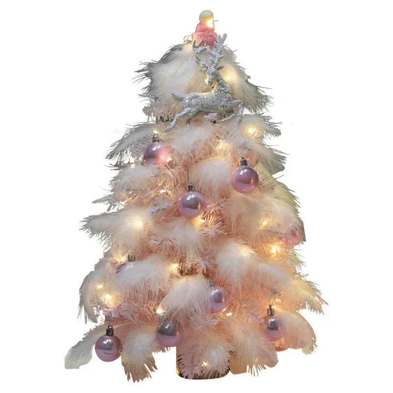 christmas-ornament-desktop-small-tree-christmas-tree-pink-feather-decoration-tree - Viexta