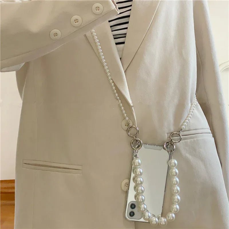 Crossbody Pearl Chain Frosty Mirror iPhone Case - Viexta