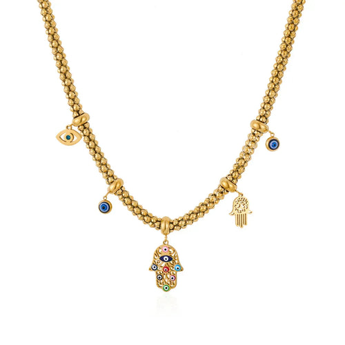 18k Palm Eye Necklace Earring Bracelet Suit - Viexta