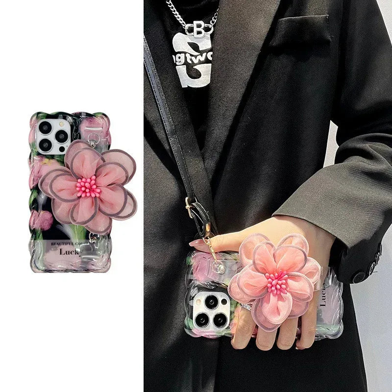 Personalized Drop-resistant Flower Wrist Strap iPhone Case - Viexta