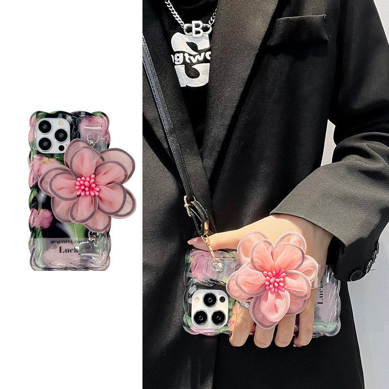 Personalized Drop-resistant Flower Wrist Strap iPhone Case