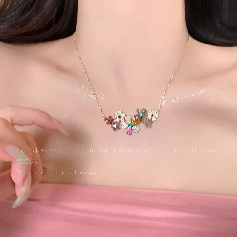 Dopamine Colored Flower Necklace And Earrings