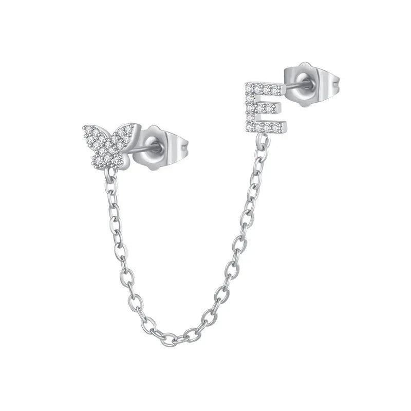 Women's Zircon Butterfly Alphabet One Piece Stud Earrings - Viexta